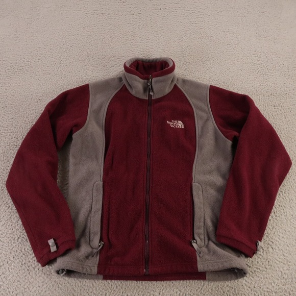 The North Face Jackets & Blazers - North Face Jacket Womens Small Red Gray Fleece Full Zip Mock Neck Logo Osito